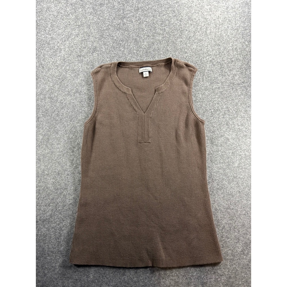 Croft & Barrow Brown Ribbed Cotton V-Neck Sleeveless Sweater Vest Womens Medium
